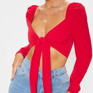 Red Front Tie Blouse
